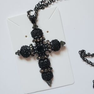 Large Elegant Black Vintage Goth Style Cross Pendant Necklace